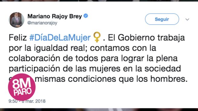 Tuit de Mariano Rajoy por el Día de la Mujer.