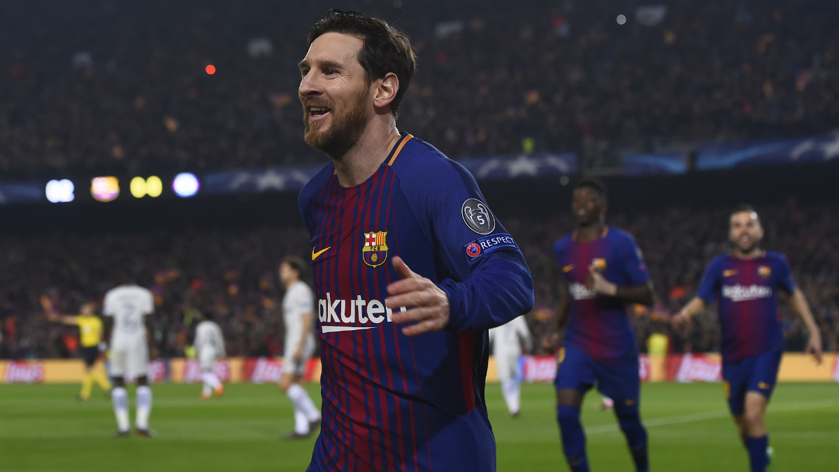 Messi celebra el primer tanto del Barcelona ante el Chelsea en Champions League. (AFP)