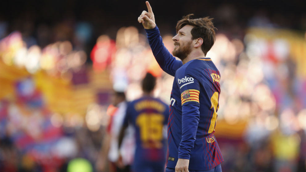 Messi celebra su gol ante el Athletic. (AFP)