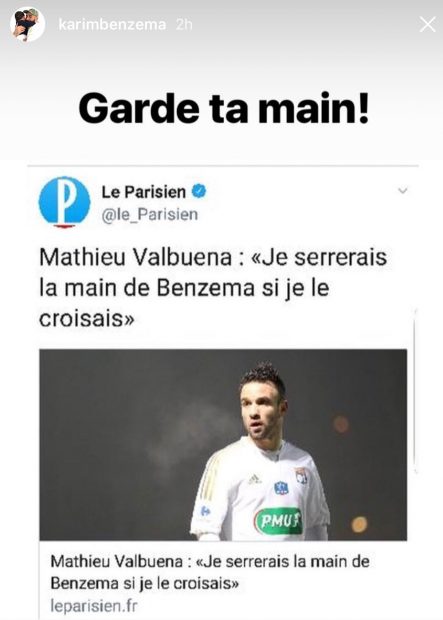 Benzema no firma la paz con Valbuena: «¡Guárdate la mano!»