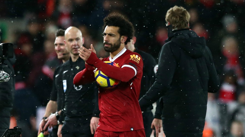 Mohamed Salah, al término del partido frente al Watford. (Getty)