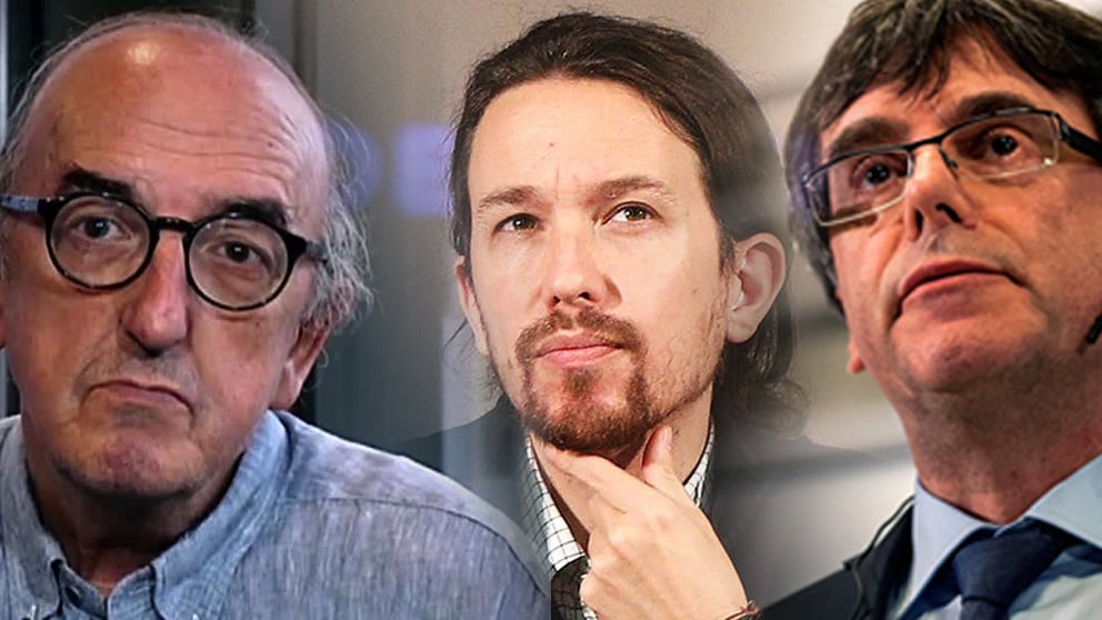 Jaume Roures, Pablo Iglesias y Carles Puigdemont.