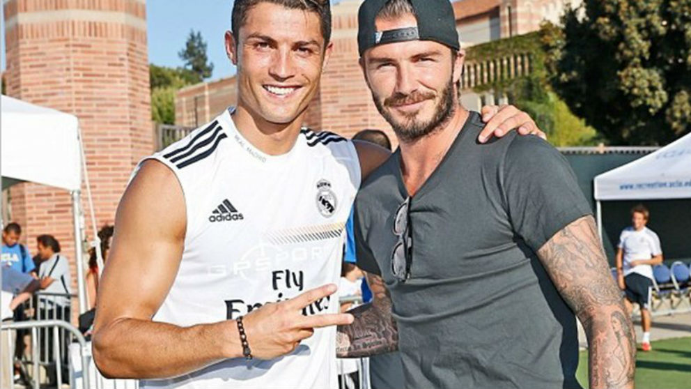 Beckham y Cristiano Ronaldo durante una pretemporada del Real Madrid. (Realmadrid.com)