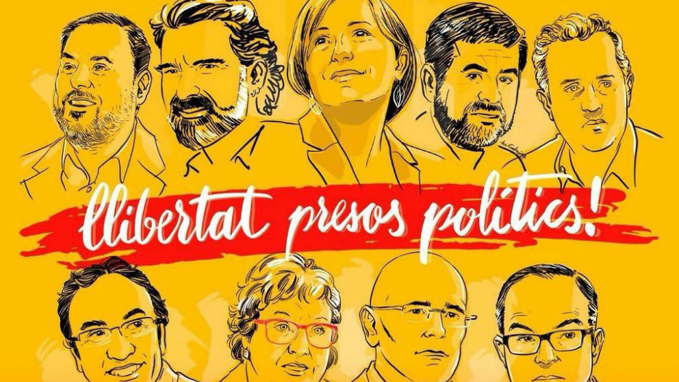 Cartel difundido por las facciones de Compromís para la concentración en apoyo a los golpistas encarcelados