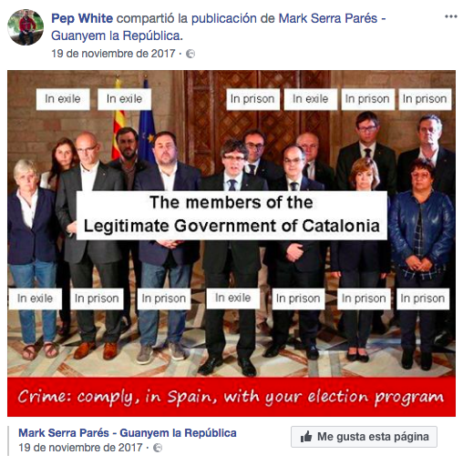 Mensaje del cabo separatista de los mossos Pep Blanco en Facebook
