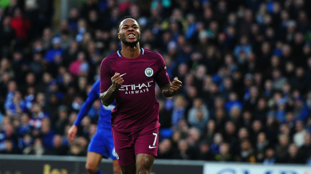 Sterling celebra un gol con el City. (Getty)