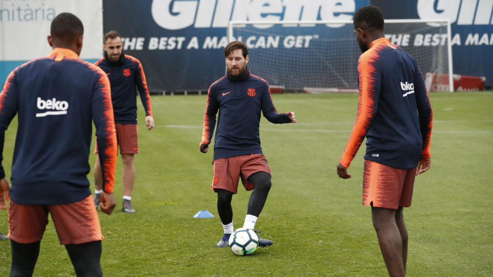 Leo Messi, durante el entrenamiento del Barcelona. (@FCBarcelona)