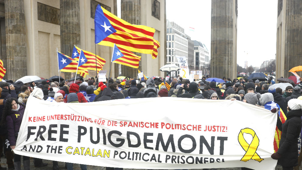 Manifestación separatista en Berlín para pedir la libertad de Puigdemont (Foto: AFP).