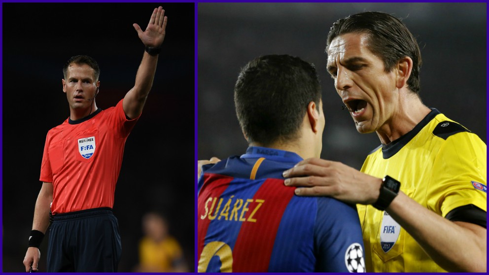 A la izquierda, Makkelie; a la derecha, Aytekin con Luis Suárez.