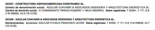 El marido de Cifuentes fue nombrado apoderado de Chávarri & Asociados (antes denominada Constructora Hispanoamericana Construmec) en diciembre de 2009.