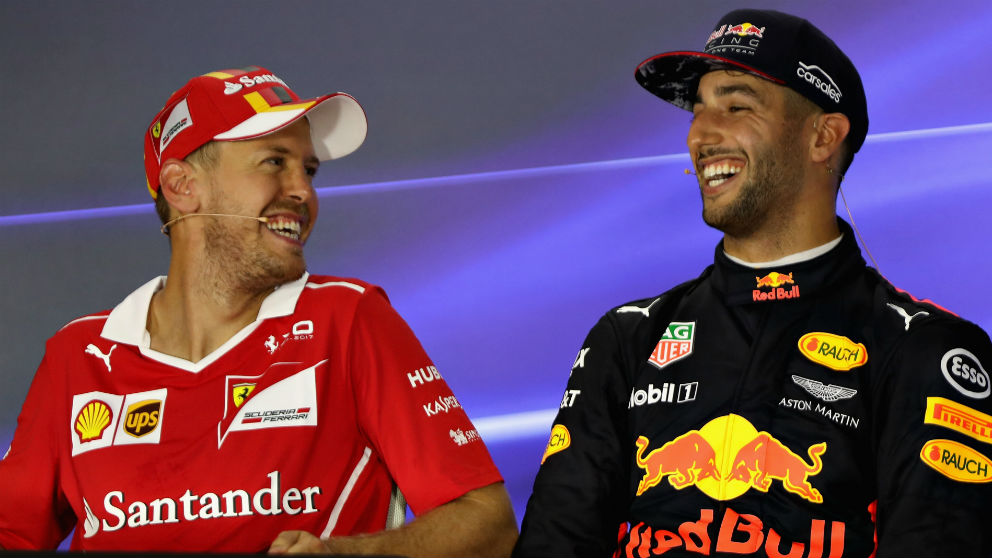 Sebastian Vettel le ha abierto las puertas de Ferrari a Daniel Ricciardo al asegurar que no le importaría volver a ser compañero del australiano, como ya sucediese en Red Bull en 2014. (Getty)
