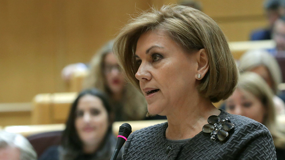 La ministra de Defensa, María Dolores de Cospedal, en la sesión de control del Senado. (EFE)