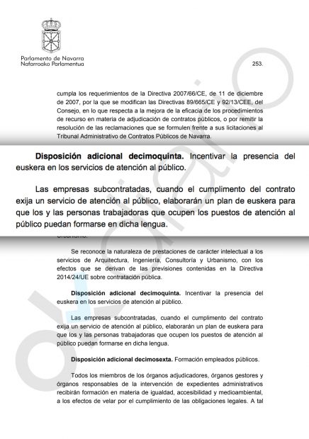 Ley de Contratos de Navarra y el plan de euskera obligatorio