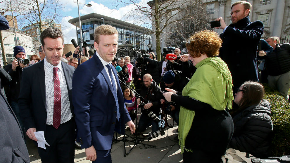 Stuart Olding, entrenado a los juzgados antes del juicio. (AFP)