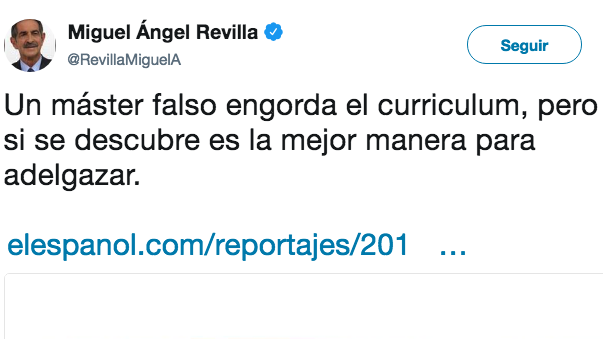 Tuit publicado por el presidente de Cantabria, Miguel Ángel Revilla.