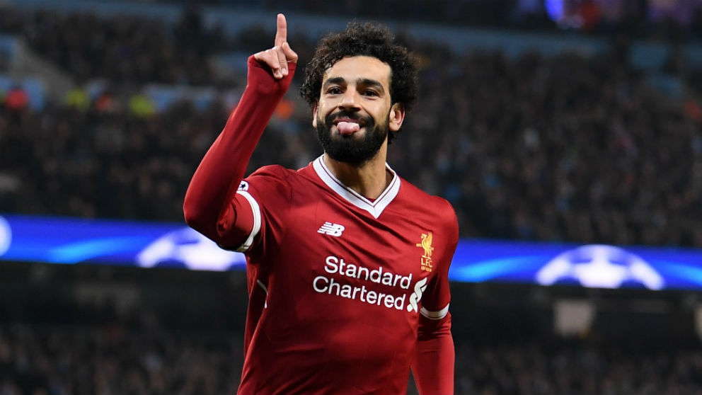 Salah celebra un gol con el Liverpool. (Getty)