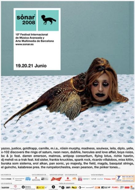 Cartel de la programación de Sónar 2008 con la imagen conocida como 'La Pajarraca'