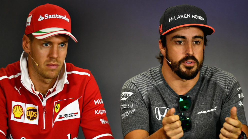 Fernando Alonso y Sebastian Vettel , en una rueda de prensa. | Fernando Alonso | Fórmula 1 | F1 2018. (Getty)