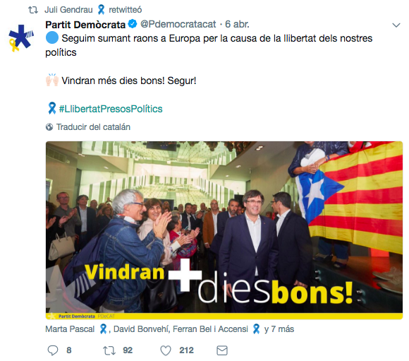 Gendrau y sus mensajes en respaldo del prófugo Puigdemont