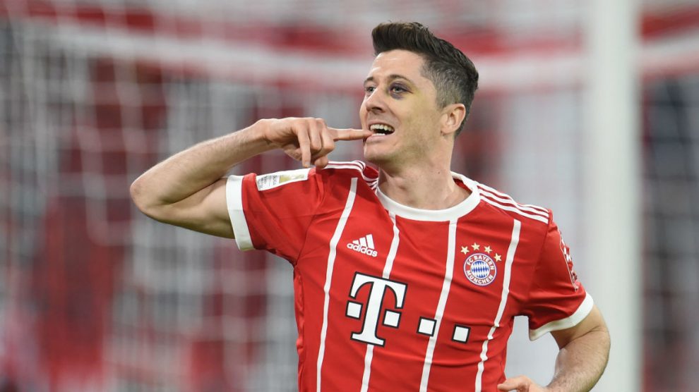Lewandowski celebrando un gol con el Bayern (Getty)