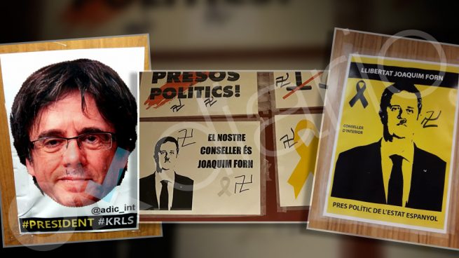 Las fotos de Puigdemont y Forn pintadas con esvásticas y bigotes nazis en Interior