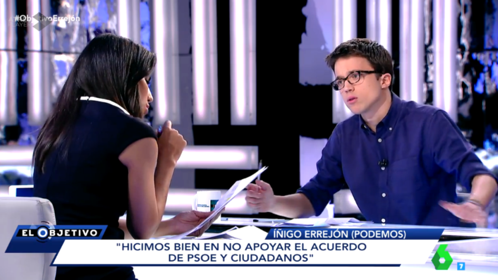 ‘Iñigo Errejón esta noche en ‘El Objetivo’. (Foto: LaSexta)