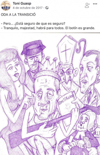El profesor separatista Antoni Guasp y sus dibujos contra las instituciones españolas