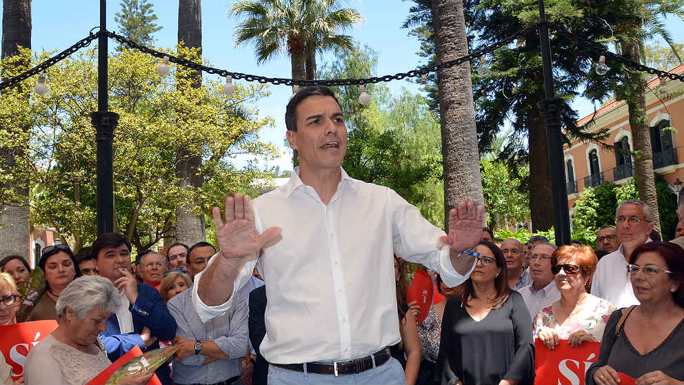 Pedro Sánchez, líder del PSOE, en un acto en Huelva.