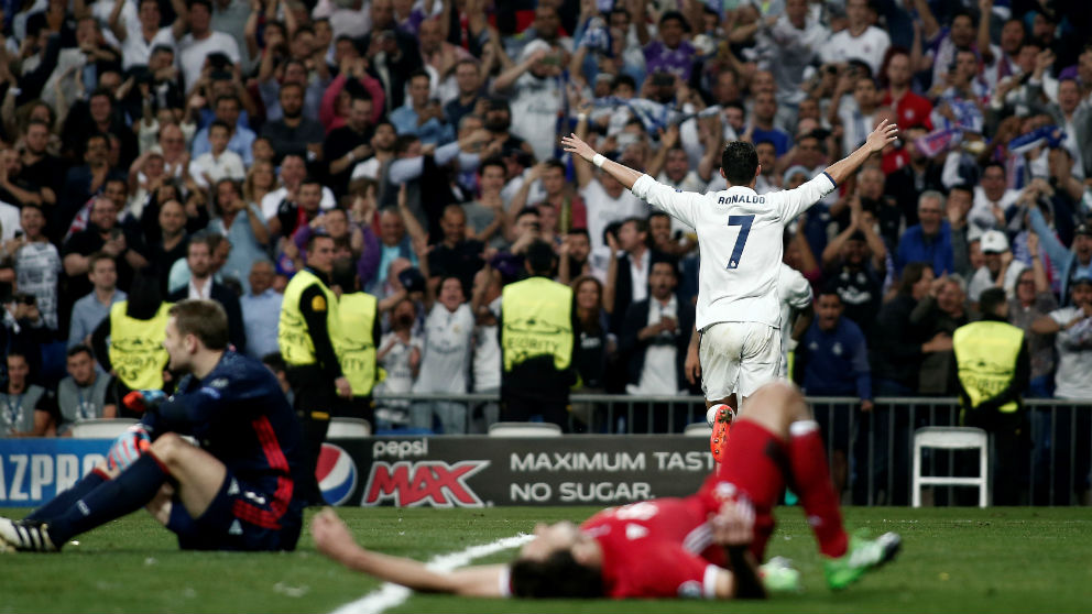 Cristiano Ronaldo celebra un gol en el Real Madrid – Bayern Múnich. (Getty)