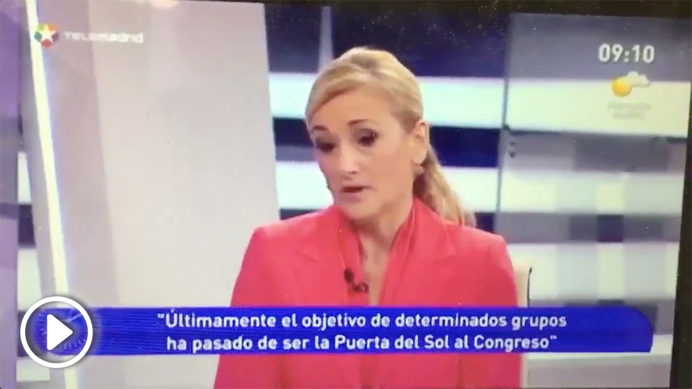Cristina Cifuentes en Telemadrid en 2012 hablando de robos en supermercados