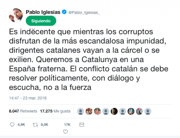 Tuit de Pablo Iglesias 