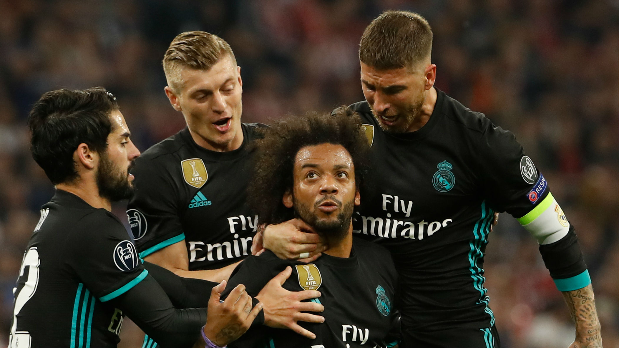 Ramos, Kroos e Isco celebrando el gol de Marcelo (Getty)