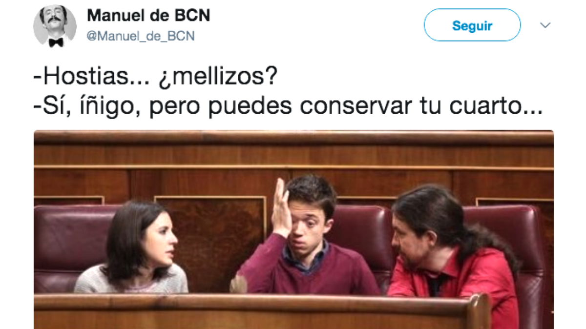 Íñigo Errejón, desconsolado ante la noticia de que la familia podemita crece.