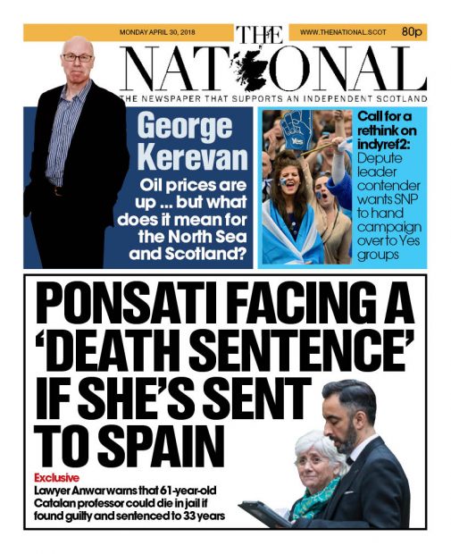 Portada del diario independentista escocés 'The National'.
