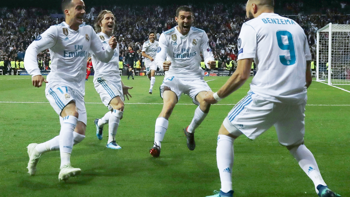 Los jugadores del Real Madrid celebran el segundo gol de Benzema. ante el Bayern (AFP) | Real Madrid – Liverpool | Final Champions League 2018