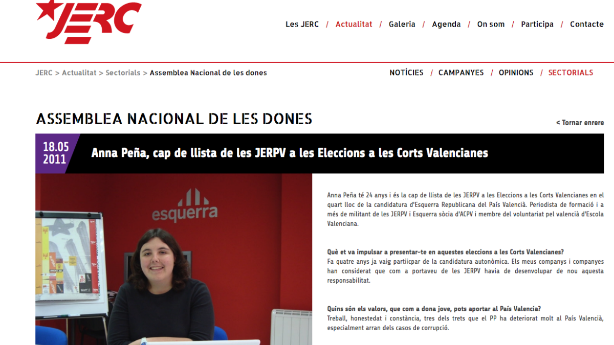 En dos ocasiones, Anna Peña ha sido candidata y directora de la campaña electoral de ERC en la Comunidad Valenciana.