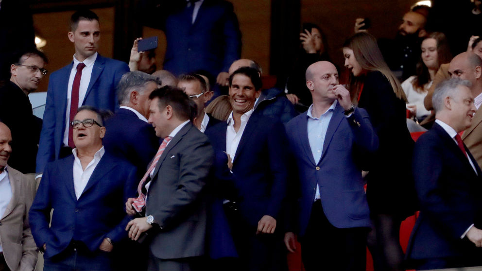 Rafa Nadal, en el palco del Wanda Metropolitano. (EFE)