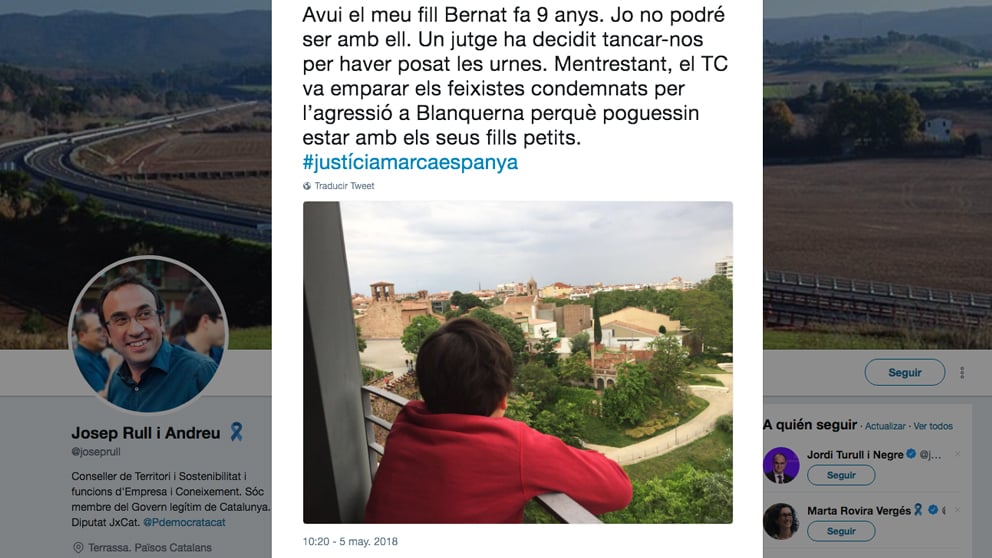 Cuenta en Twitter de Josep Rull. | Última hora Cataluña