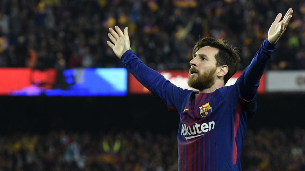 Leo Messi celebrando un gol del Barcelona.