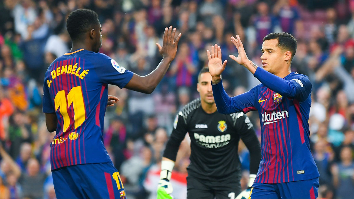 Coutinho y Dembele celebran el primer tanto del Barça (Getty).