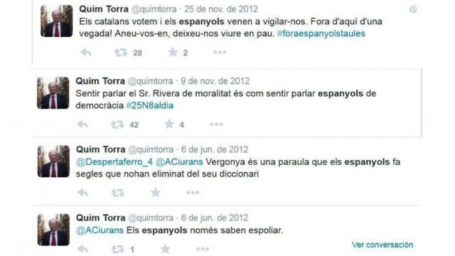 El xenófobo Quim Torra: «Los españoles son ladrones, fascistas, repulsivos y patéticos»