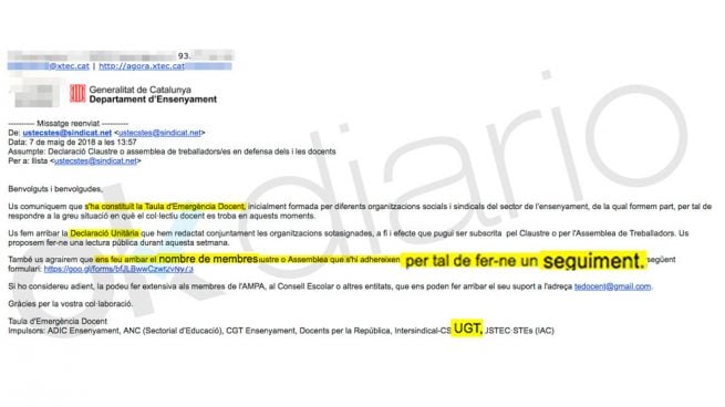 La carta de UGT Cataluña para hacer 