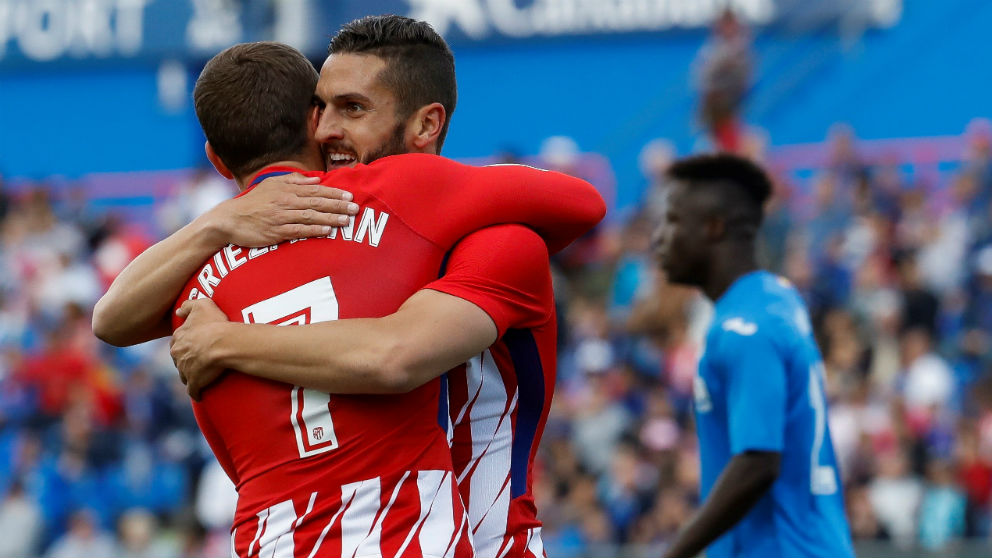 Griezmann celebra el gol de Koke durante el Getafe – Atlético. (EFE)