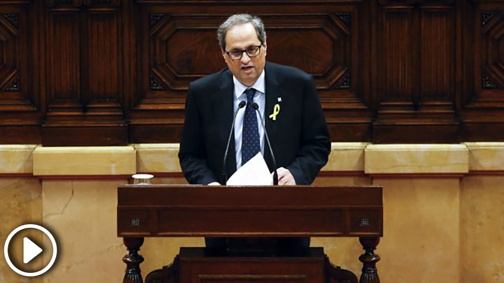 Quim Torra en su discurso de investidura en el Parlament de Cataluña. (Foto: AFP)