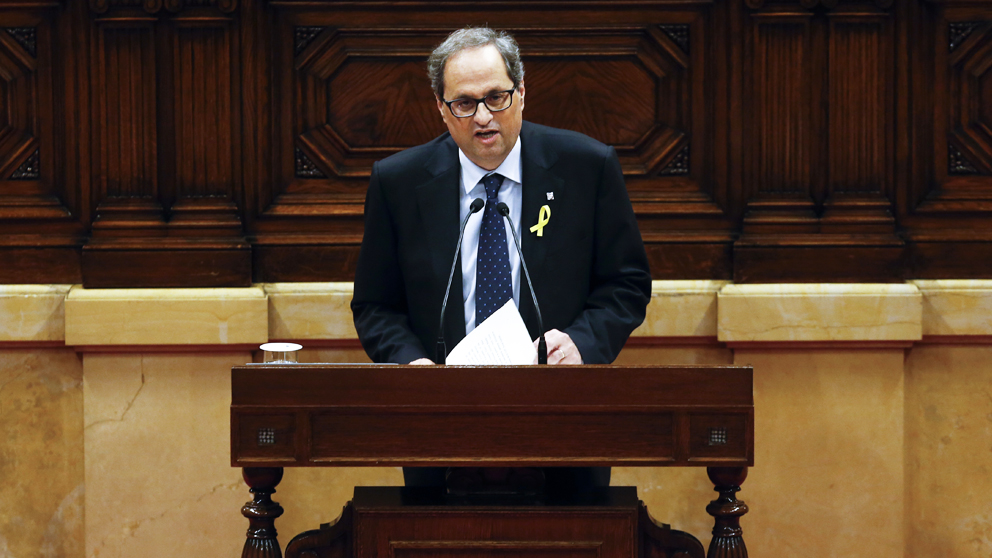 Quim Torra en su discurso de investidura en el Parlament. (Foto: AFP)