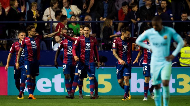 Los jugadores del Levante celebran uno de los goles (Getty).