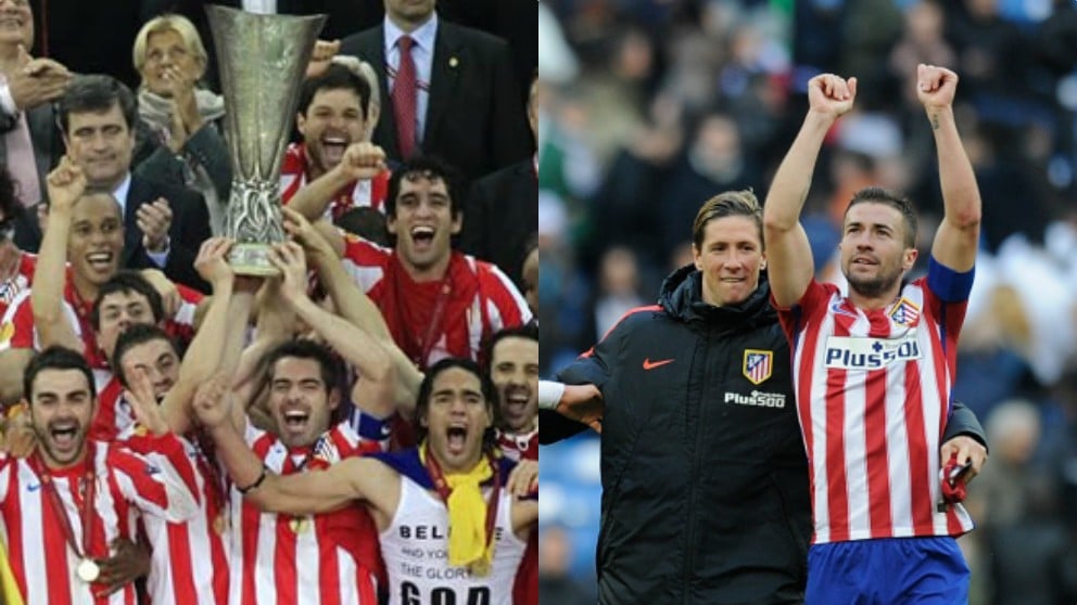 Antonio López levanta la Europa League con Gabi y el capitán del Atlético de Madrid con Fernando Torres.