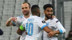 Germain, Payet y Amavi celebran un gol del Marsella. | Alineación oficial del Marsella. (AFP)