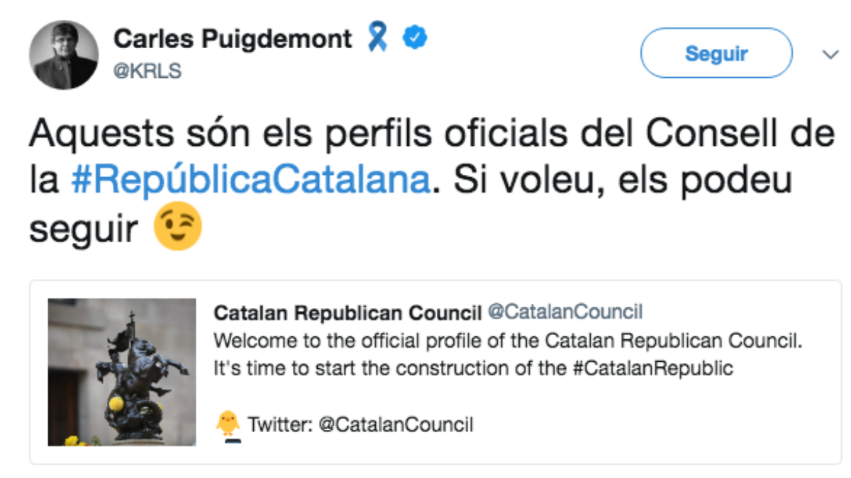 Puigdemont abre un perfil del ‘Consejo de la República’.