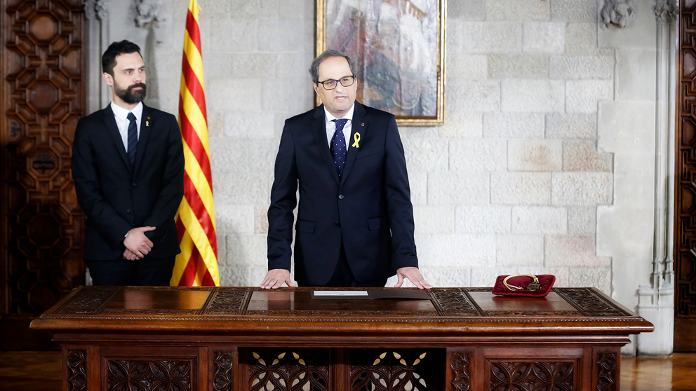 Quim Torra en su toma de posesión como presidente de la Generalitat de Cataluña. (Foto: AFP)